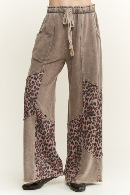 J.Her Mineral Washed Leopard Animal Patchwork Pants