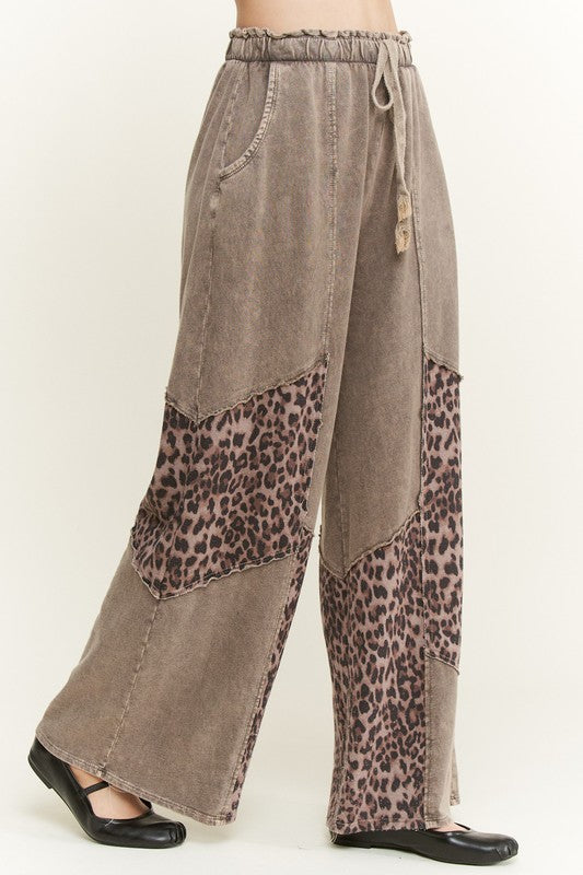 J.Her Mineral Washed Leopard Animal Patchwork Pants