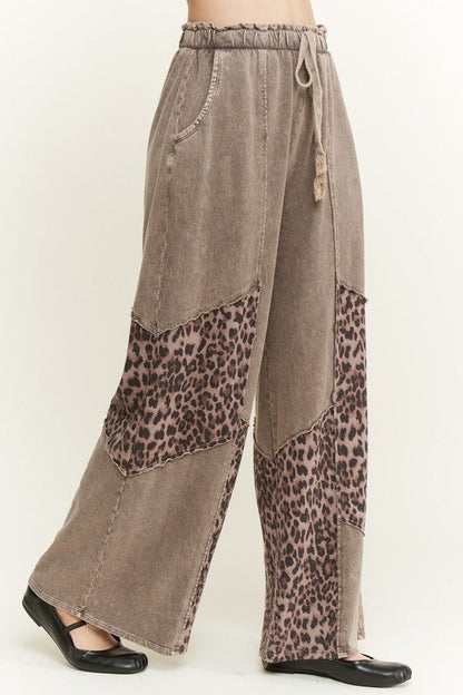 J.Her Mineral Washed Leopard Animal Patchwork Pants
