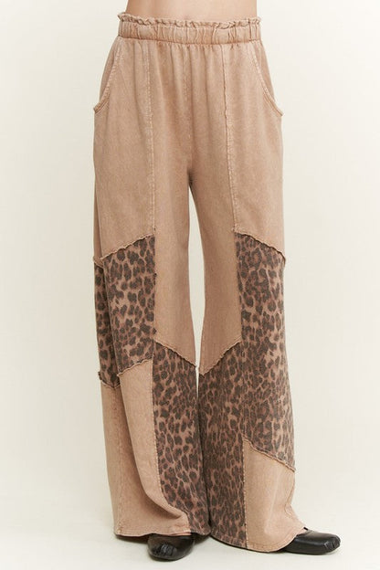 J.Her Mineral Washed Leopard Animal Patchwork Pants