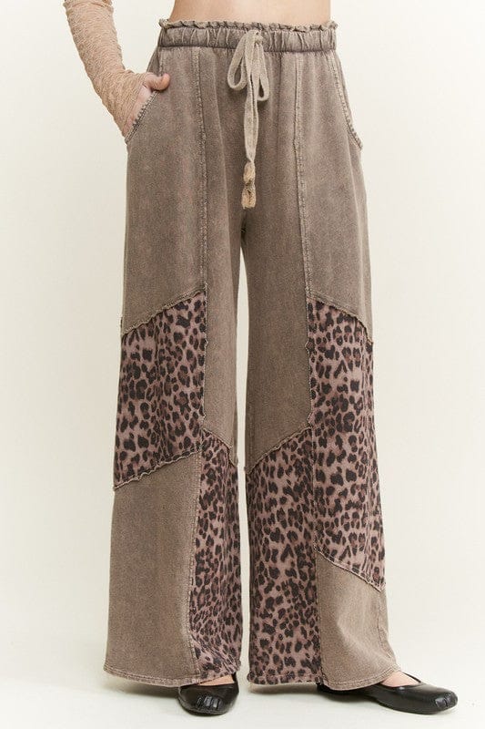 J.Her Mineral Washed Leopard Animal Patchwork Pants