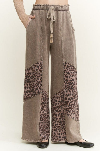 J.Her Mineral Washed Leopard Animal Patchwork Pants