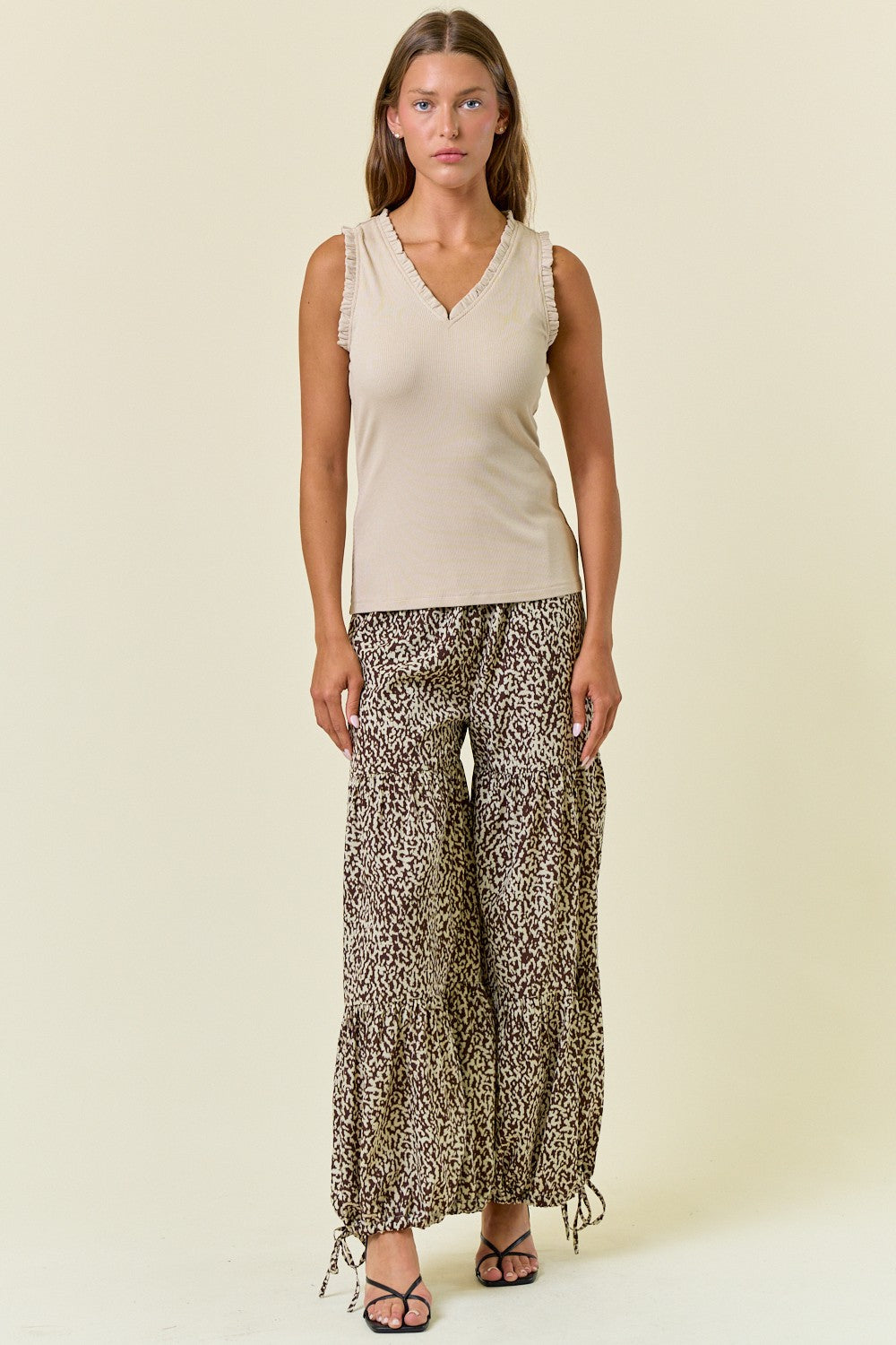 Printed Smocked Waist Tiered Wide-Leg Pants