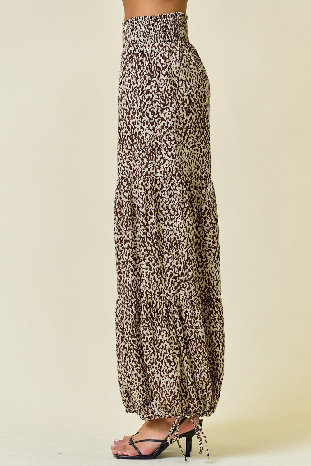 Printed Smocked Waist Tiered Wide-Leg Pants