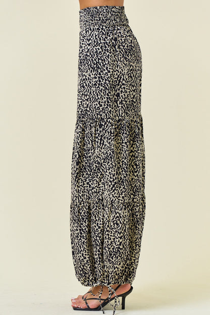 Printed Smocked Waist Tiered Wide-Leg Pants