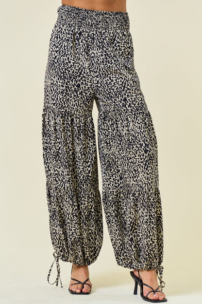 Printed Smocked Waist Tiered Wide-Leg Pants