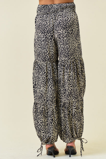 Printed Smocked Waist Tiered Wide-Leg Pants
