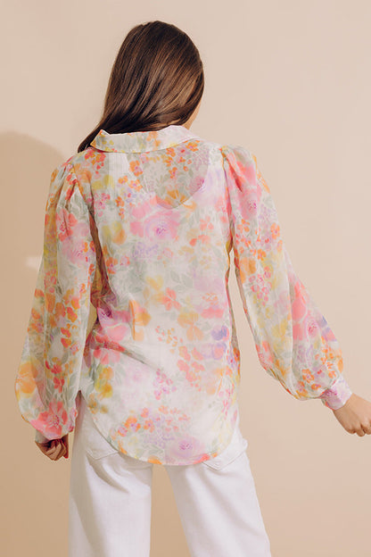 Lush Blooms Chiffon Button Up