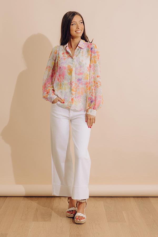 Lush Blooms Chiffon Button Up
