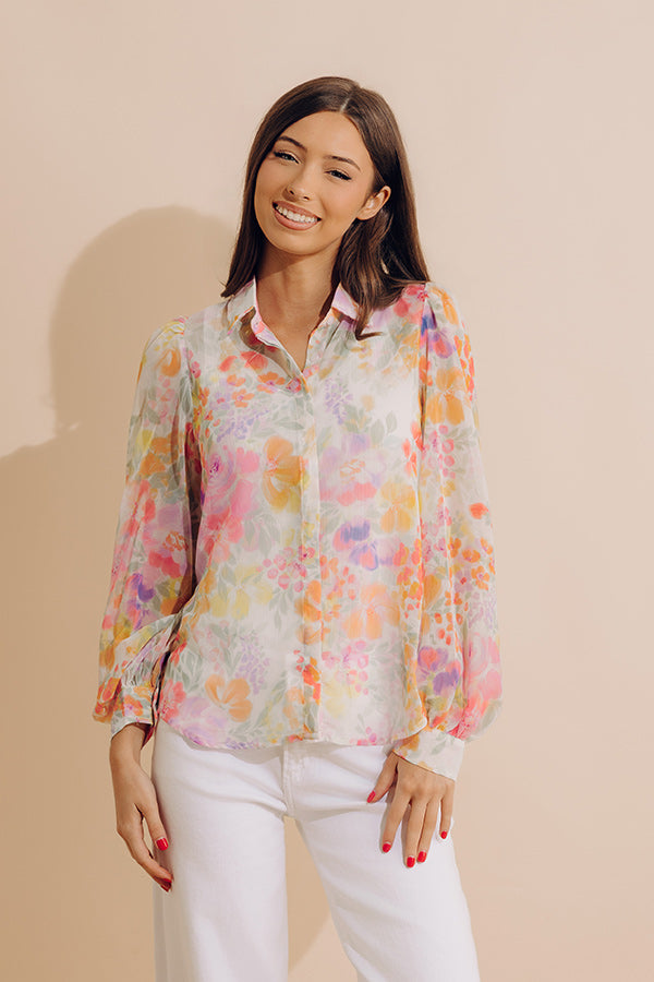 Lush Blooms Chiffon Button Up