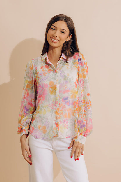 Lush Blooms Chiffon Button Up
