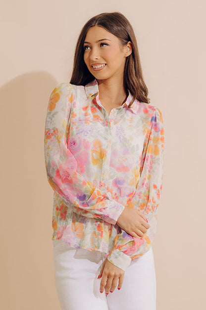 Lush Blooms Chiffon Button Up
