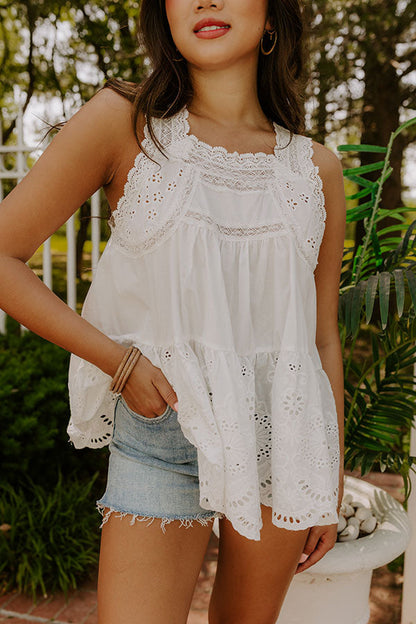 Floating On Cloud Nine Eyelet Top