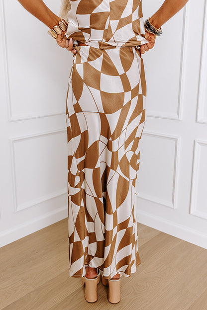 Versailles Vogue High Waist Satin Midi Skirt in Chocolate