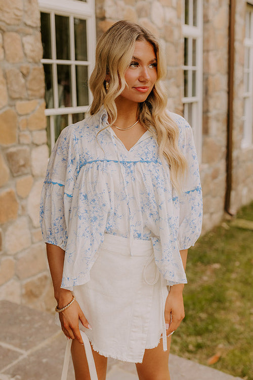 Boho Charm Floral Top in Sky Blue
