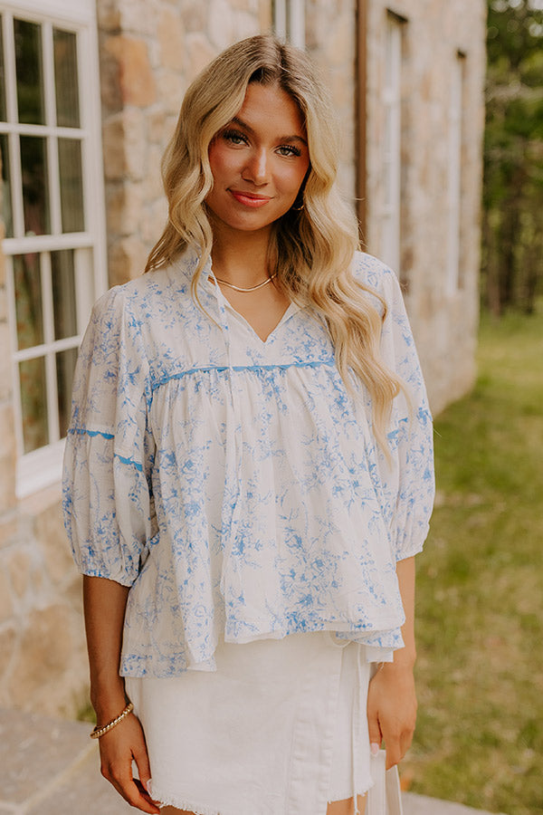 Boho Charm Floral Top in Sky Blue
