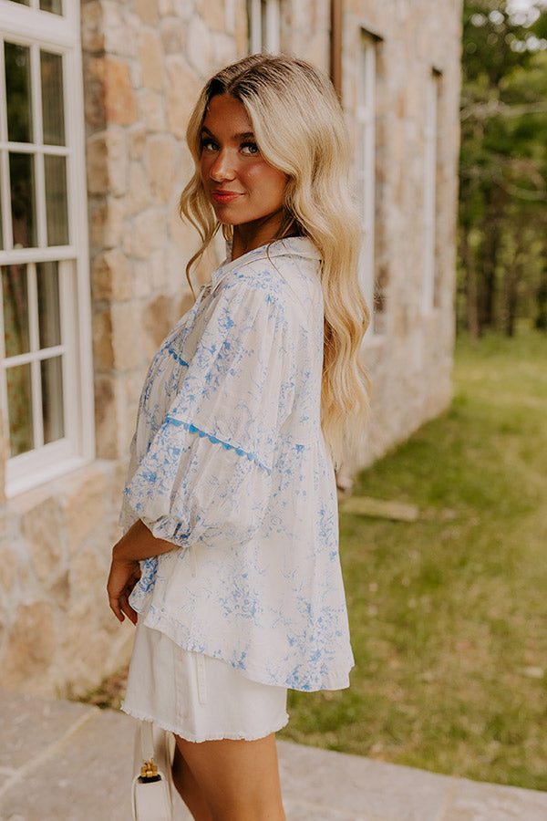 Boho Charm Floral Top in Sky Blue
