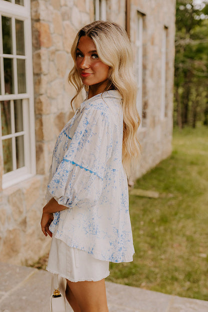 Boho Charm Floral Top in Sky Blue