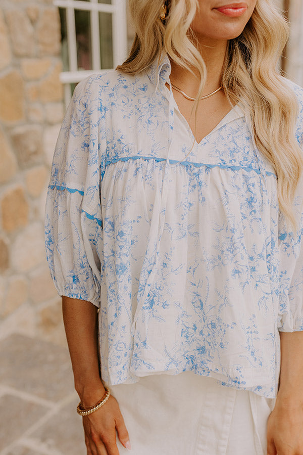 Boho Charm Floral Top in Sky Blue