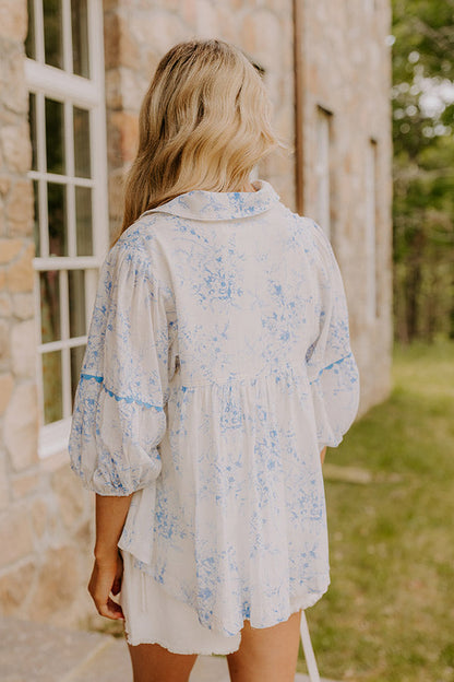 Boho Charm Floral Top in Sky Blue