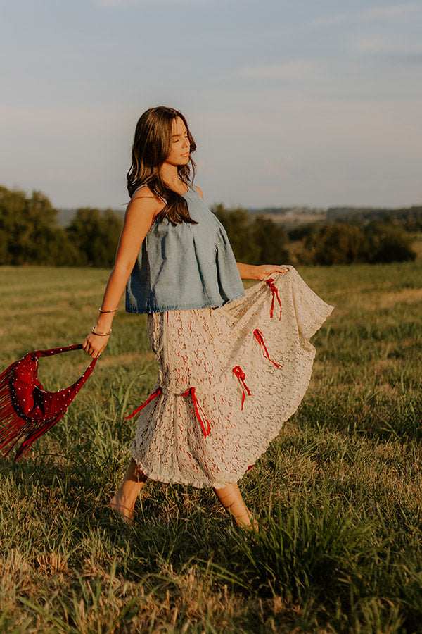 Boho Feels High Waist Lace Skirt in Wine