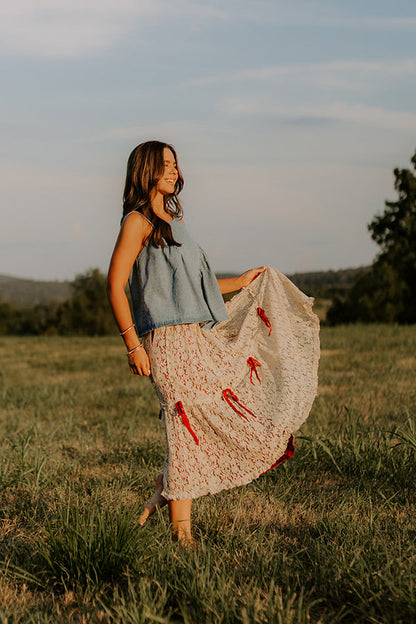 Boho Feels High Waist Lace Skirt in Wine
