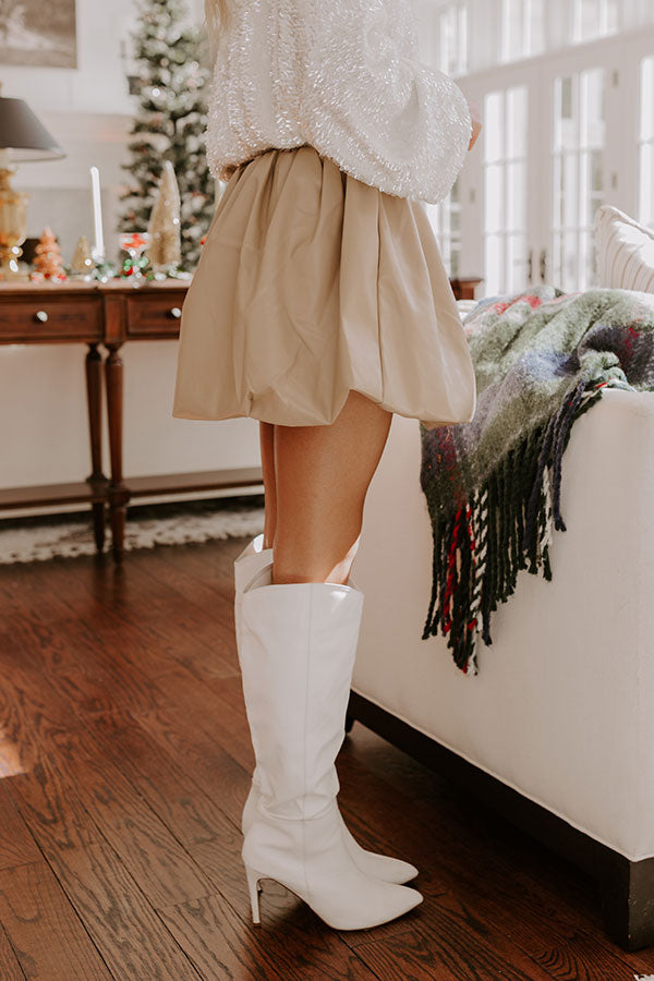 The Sofia High Waist Faux Leather Skirt in Beige
