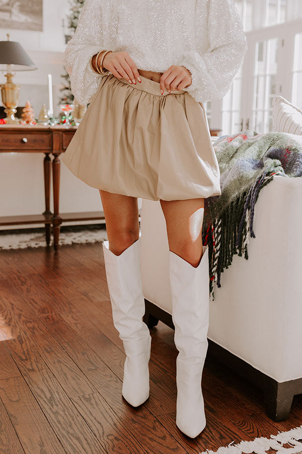 The Sofia High Waist Faux Leather Skirt in Beige