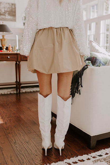 The Sofia High Waist Faux Leather Skirt in Beige