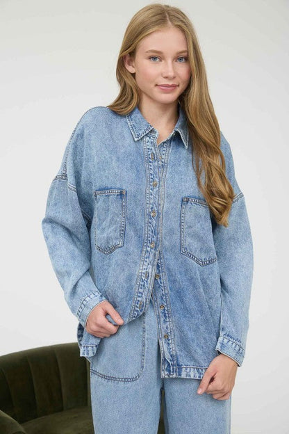 True Denim Button Top
