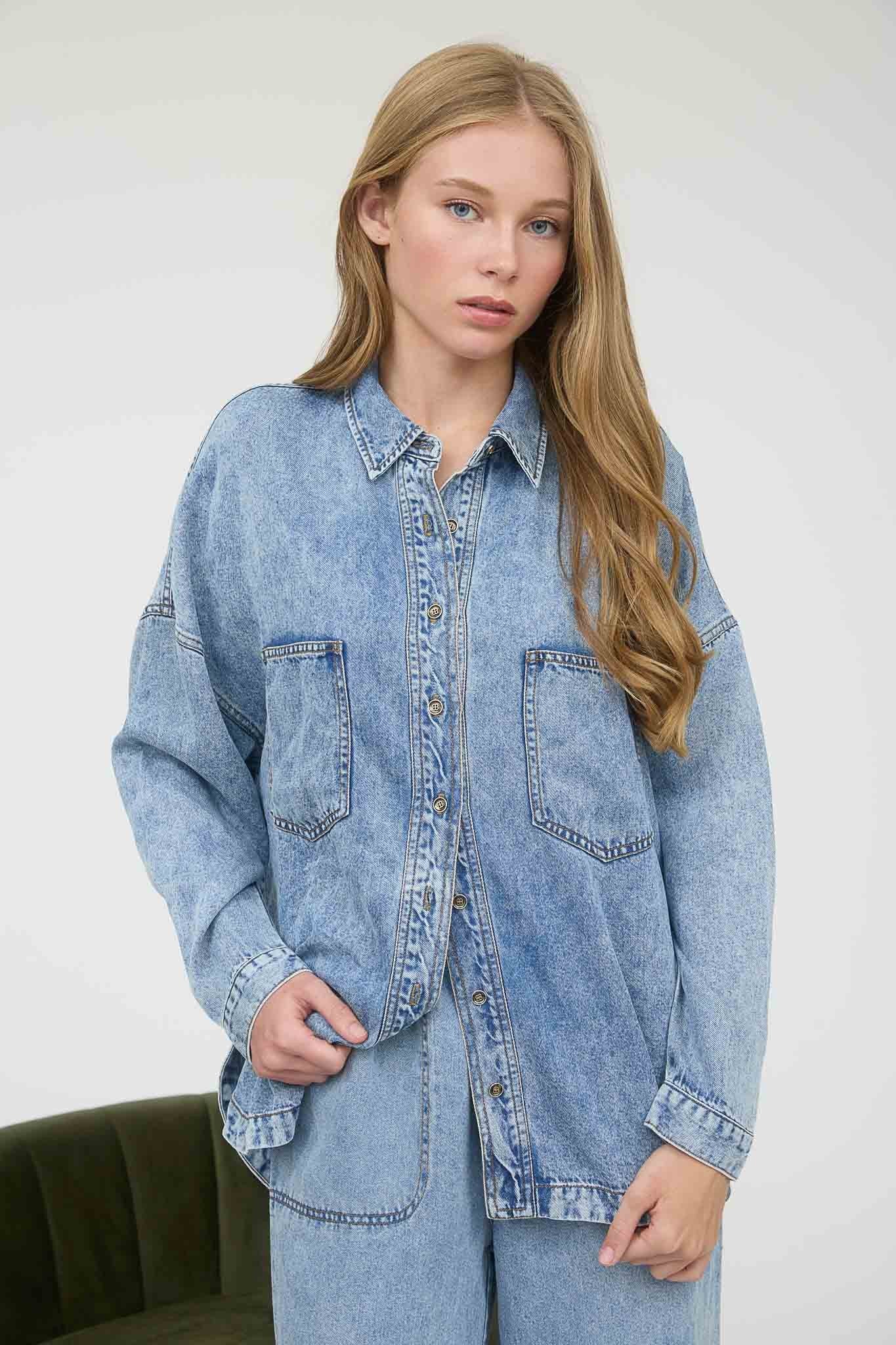 True Denim Button Top