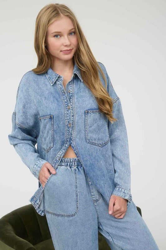 True Denim Button Top
