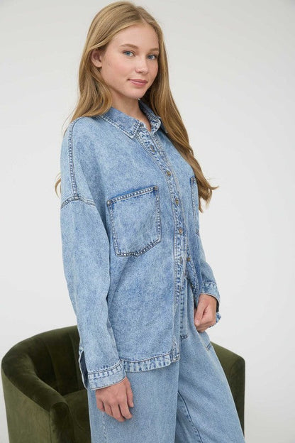 True Denim Button Top