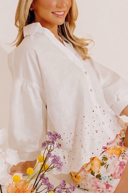 Kind Gesture Eyelet Top in White