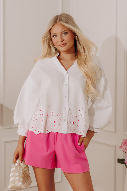 Kind Gesture Eyelet Top in White
