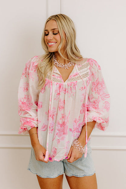 Garden Serenade Floral Top in Pink