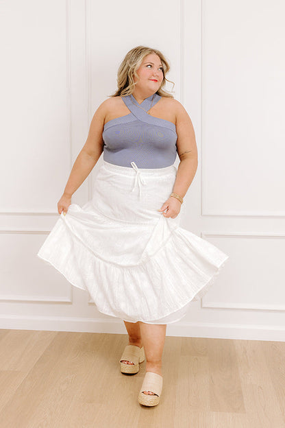 The Gabriella High Waist Embroidered Midi Skirt Curves