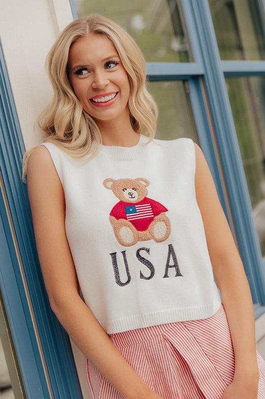 Beary Patriotic Embroidered Top
