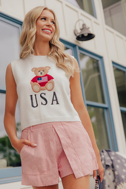Beary Patriotic Embroidered Top