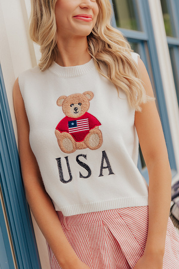 Beary Patriotic Embroidered Top