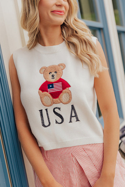 Beary Patriotic Embroidered Top