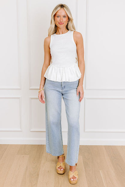 Sweet Talk Peplum Top in White