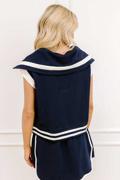 Varsity Vogue Ribbed Quarter Zip Top in Navy