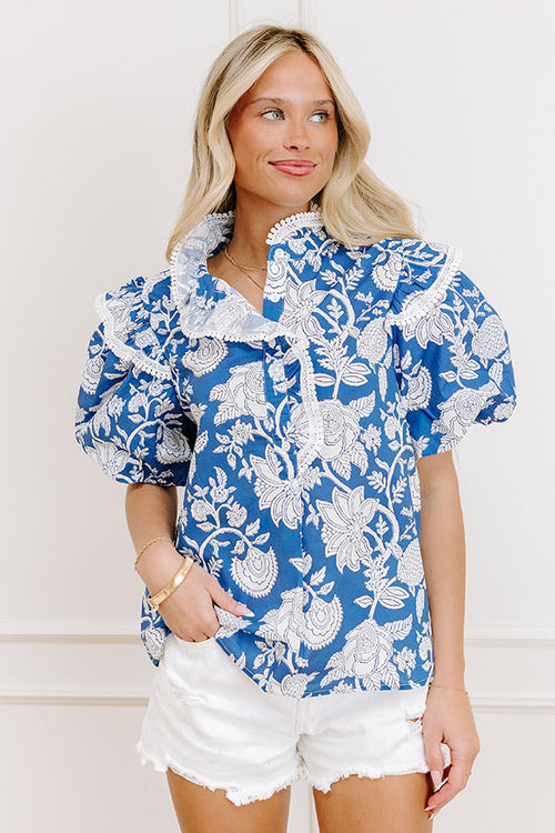 Sunday Chic Floral Top in Blue