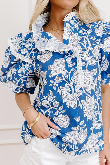 Sunday Chic Floral Top in Blue
