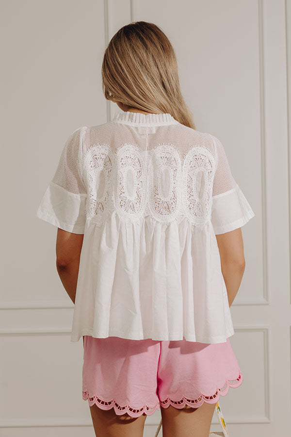 Charmed Life Lace Applique Mesh Top in White