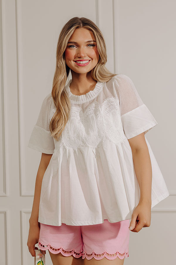 Charmed Life Lace Applique Mesh Top in White