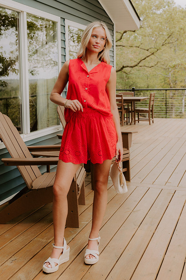 Rose All Day High Waist Eyelet Skort in Red