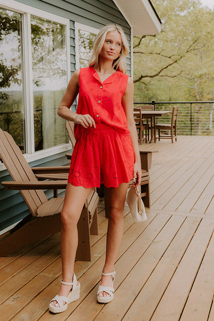Rose All Day High Waist Eyelet Skort in Red