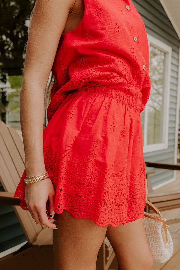 Rose All Day High Waist Eyelet Skort in Red